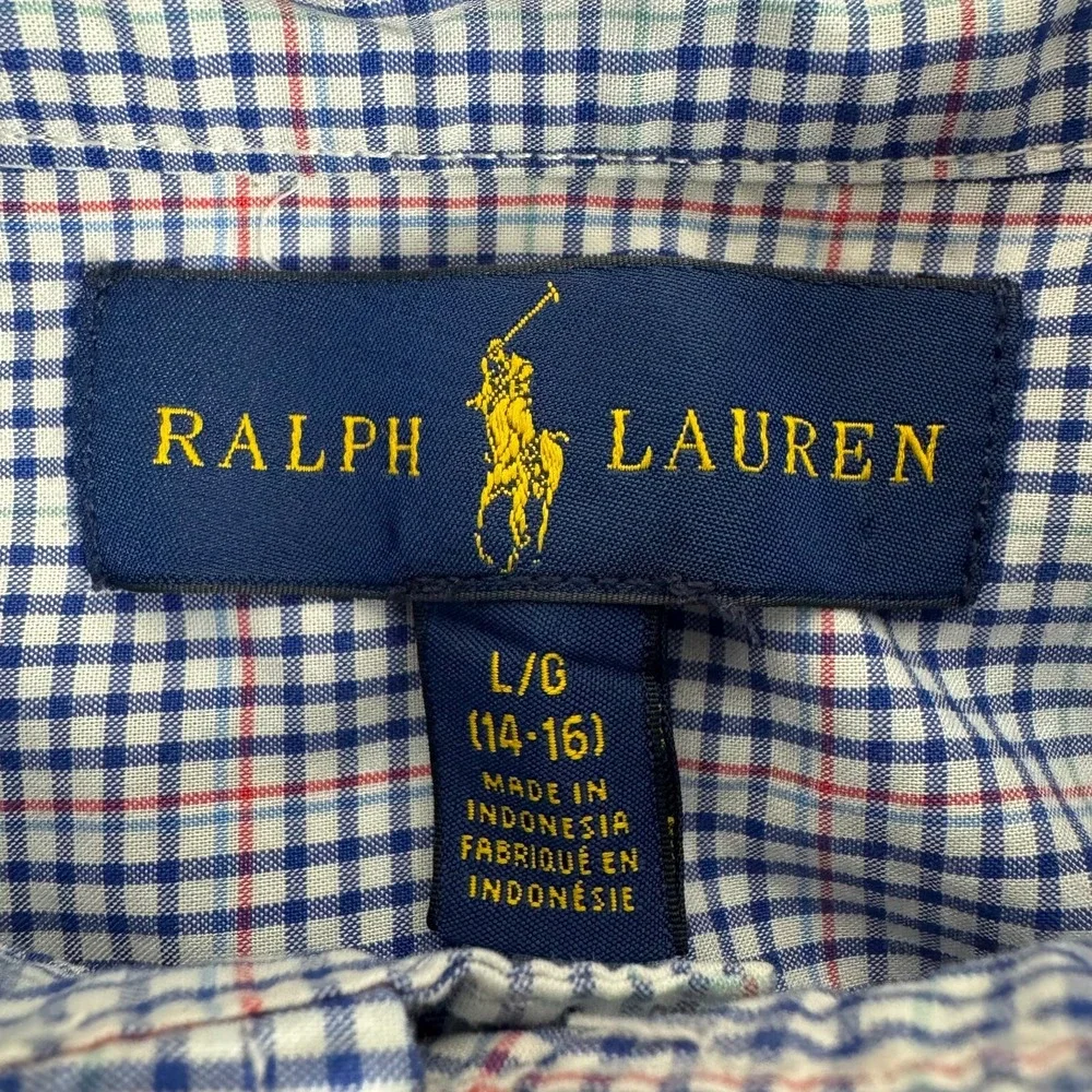 Ralph Lauren Button Down Shirt Check Cotton Boys Large L 14/16